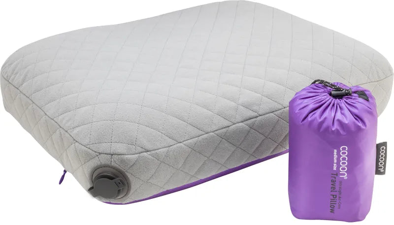 Air-Core Pillow ultralight – Oreiller de voyage ultraléger - violet - vue de dos du coussin et de sa pochette