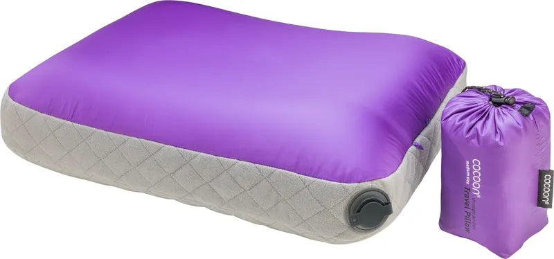 Air-Core Pillow ultralight – Oreiller de voyage ultraléger - violet - vue de face du coussin et de sa pochette