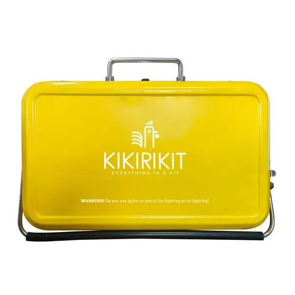 Barbecue à charbon pliable portatif Kikirikit jaune – vue du BBQ de face fermé