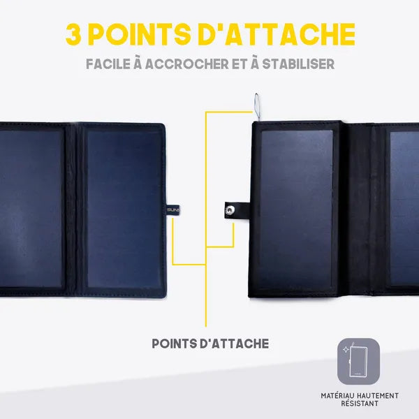 Electron, batterie solaire portable de Sunslice - vue des points d'attache: 3 points d'attache, facile à accrocher et à stabiliser