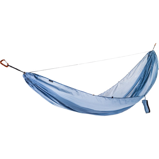 Hamac ultraléger de Cocoon – bleu/gris – présenté en position déployée.