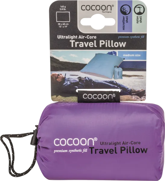 Air-Core Pillow ultralight – Oreiller de voyage ultraléger - violet - vue de la pochette avec étiquette