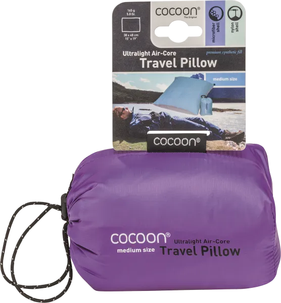 Air-Core Pillow ultralight – Oreiller de voyage ultraléger - violet - vue de la pochette avec étiquette