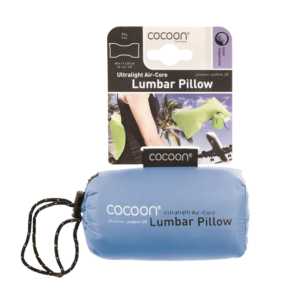 Oreiller de soutien lombaire de Cocoon - bleu - vue du sac de rangement avec l'étiquette