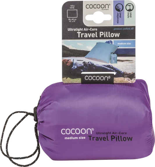 Air-Core Pillow ultralight – Oreiller de voyage ultraléger - violet - vue de la pochette avec étiquette