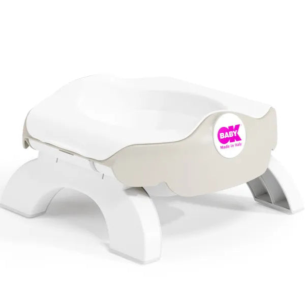 Pot bébé pliable 3-en-1 couleur écru – vue dépliée de biais