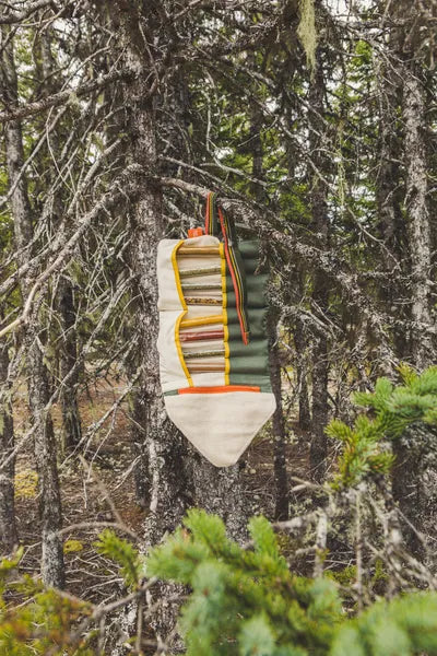 Sac à épices ou à couverts Roadtyping motif camping – vue déroulée avec les tubes à épices