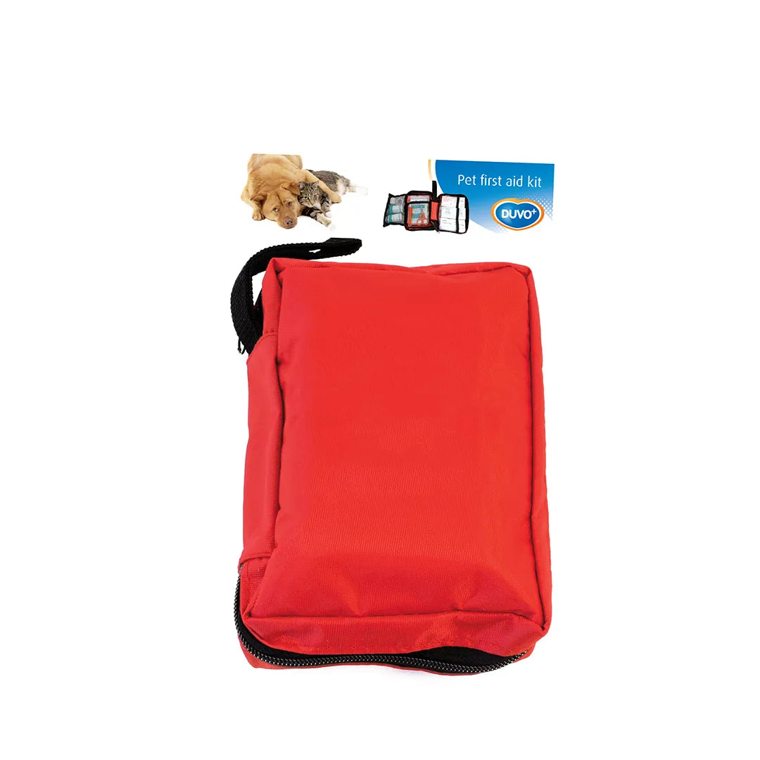 Trousse de secours pour animaux de compagnie - vue fermée avec un chien et un chat au dessus