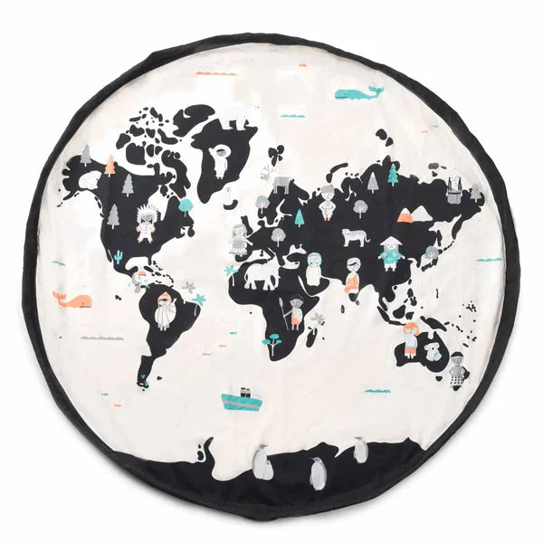 Sac de rangement et tapis de jeu Play and Go – motif monde - vue d'ensemble en version tapis de jeu