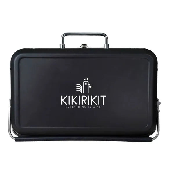Barbecue à charbon pliable portatif Kikirikit noir – vue du BBQ de face fermé