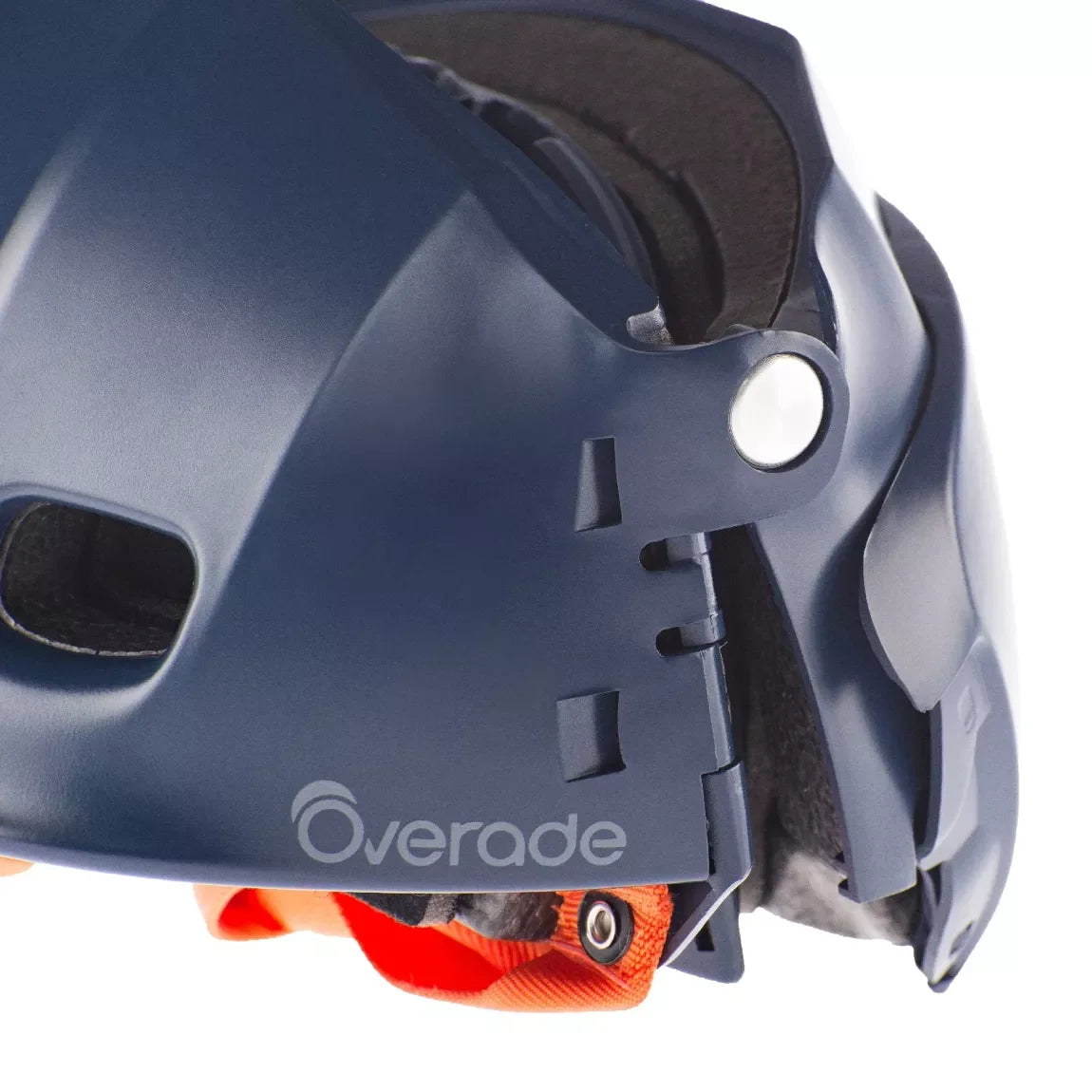casque pliable bleu overade - zoom sur le mécanisme qui permet de plier le casque