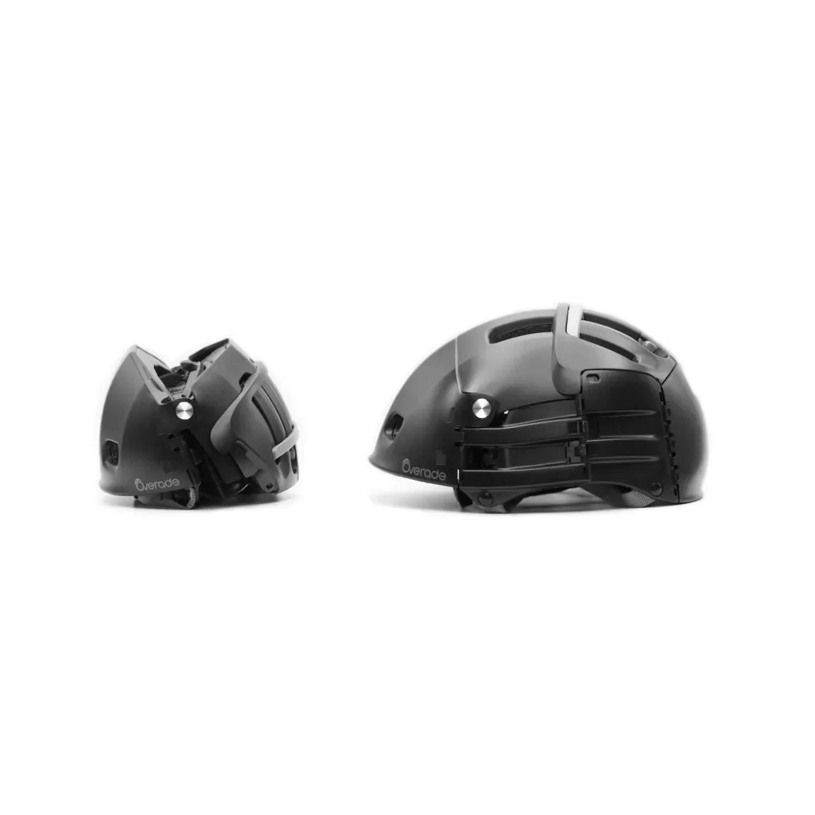 casque noir Overade - deux casques un en vue latérale et l'autre plié