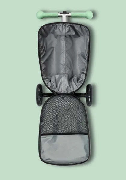 Micromobility Micro Scooter Luggage Junior LED Mint – valise trottinette pour enfants – vue de haut de la valise ouverte