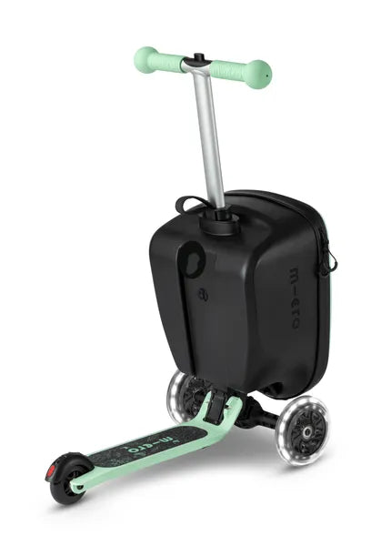 Micromobility Micro Scooter Luggage Junior LED Mint – valise trottinette pour enfants – vue de la valise trottinette dans son ensemble de dos