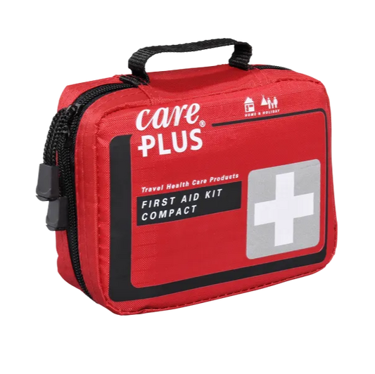 Trousse de secours compacte fermée avec Compresses, pansement, bandage d’urgence, rouleau de bande auto-adhésive, paire de gants en vinyle, lingettes imbibées d’alcool, ciseaux de premiers secours (petits), pincette, épingles de sûreté