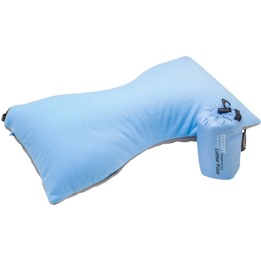 Oreiller de soutien lombaire de Cocoon - bleu - vue de face avec le sac de rangement devant
