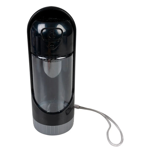 Bouteille d'eau compacte pour chien en version noire vue dans son entièreté 