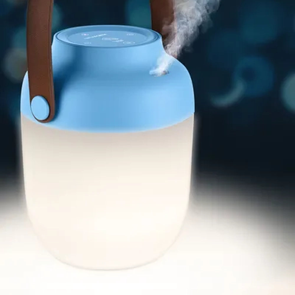 Diffuseur d’huiles essentielles et lanterne portable – mise en situation avec le système de diffusion actif en gros plan