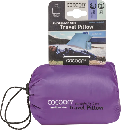 Air-Core Pillow ultralight – Oreiller de voyage ultraléger - violet - vue de la pochette avec étiquette