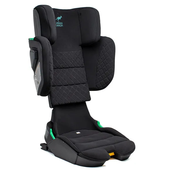  Siège auto pliable Wallaroo 2.0 i-Size (100–150 cm) – vue de biais avec le dossier relevé au maximum