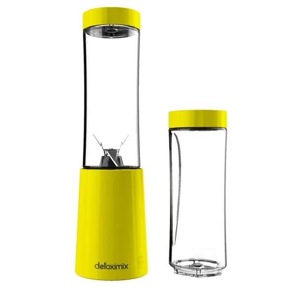 Mini Blender Detoximix vert – vue d'semble du mini blender avec la bouteille supplémentaire présentée debout.