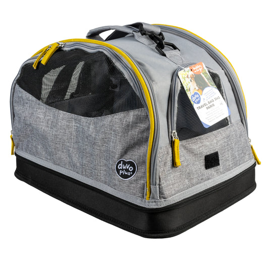 Sac de voyage pour chien 3-en-1 de couleur gris et jaune moutarde