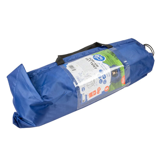Tente pop-up pour animaux de compagnie replié dans son sac de rangement
