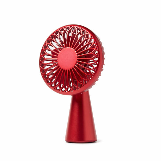 Ventilateur portable rouge Lexon en vue de profil 