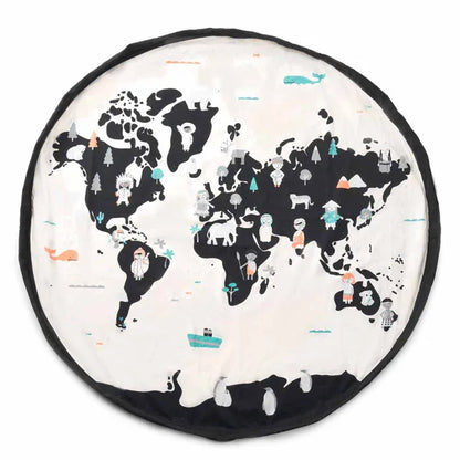 Sac de rangement et tapis de jeu Play and Go – motif monde - vue d'ensemble en version tapis de jeu