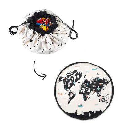 Sac de rangement et tapis de jeu Play and Go – motif monde – vue du sac de rangement et du tapis de jeu