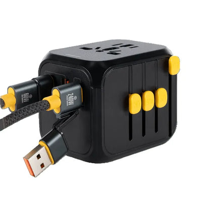Adaptateur universel Waka waka - vue des connecteurs USB-A et USB-C avec des câbles connectés