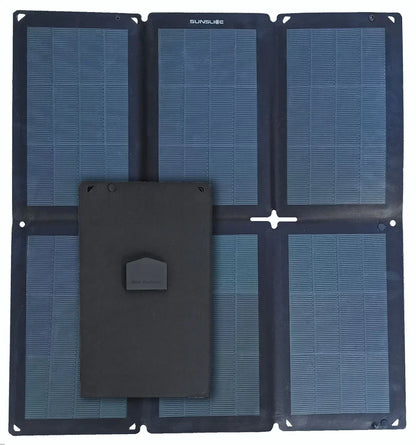 Panneaux solaires ultralégers et compacts de Sunslice - vue du panneau 48W ouvert avec sa boite