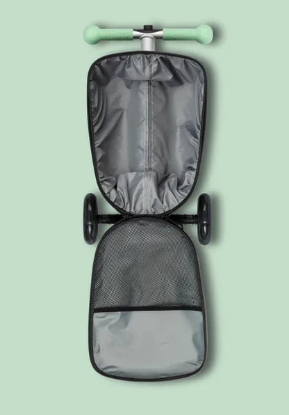 Micromobility Micro Scooter Luggage Junior LED Mint – valise trottinette pour enfants –  vue de haut de la valise ouverte