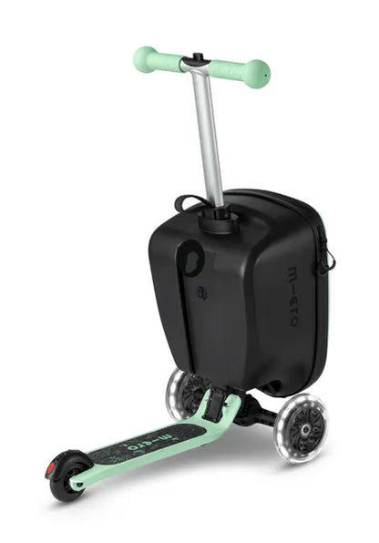 Micromobility Micro Scooter Luggage Junior LED Mint – valise trottinette pour enfants – vue de la valise trottinette dans son ensemble de dos